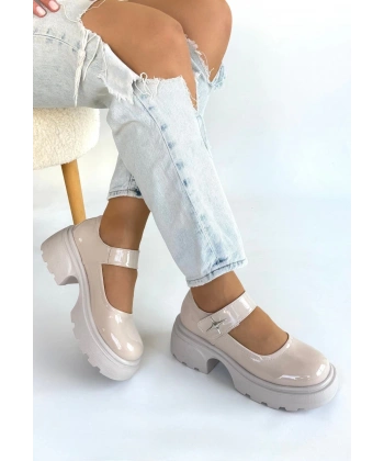 BİÇOMİ Siyat Bej Rugan Dolgu Topuk Oxford Ayakkabı