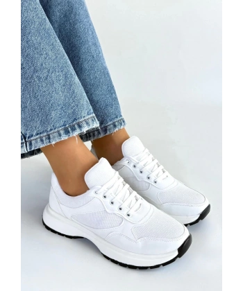 BİÇOMİ Slar Beyaz Cilt Bağcıklı Spor Ayakkabı