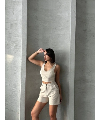 BİÇOMİ Şortlu keten takım s255014