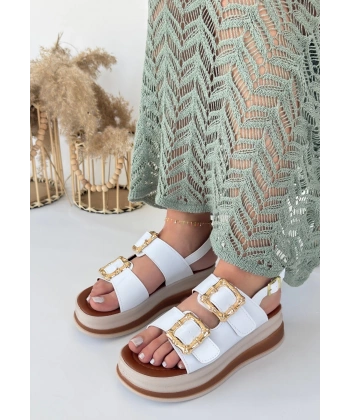 BİÇOMİ Stan Beyaz Cilt Sandalet