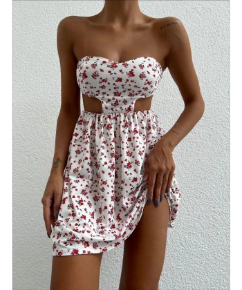 BİÇOMİ Straplez elbise baskılı