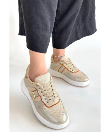 BİÇOMİ Tanwe Bej Cilt Bağcıklı Spor Ayakkabı