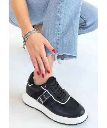 BİÇOMİ Tanwe Siyah Cilt Bağcıklı Spor Ayakkabı