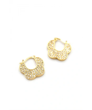 biçomi Taşlı Çiçek Küpe - Altın