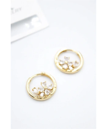 biçomi Taşlı Çiçek Küpe - Altın