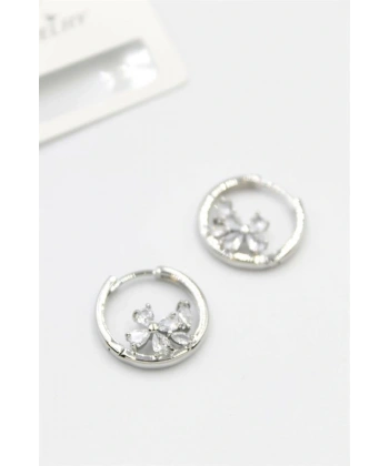 biçomi Taşlı Çiçek Küpe - Gümüş