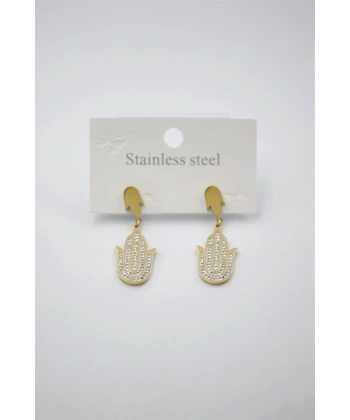 biçomi Taşlı Fatıma Eli Küpe - Altın