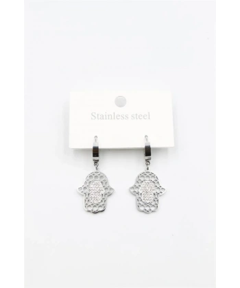 biçomi Taşlı Fatıma Eli Küpe - Gümüş