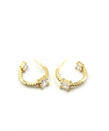 biçomi Taşlı Halka Küpe - Altın