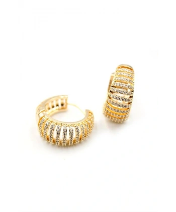 biçomi Taşlı Halka Küpe - Altın