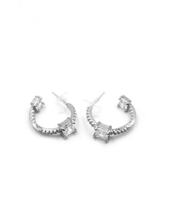 biçomi Taşlı Halka Küpe - Gümüş