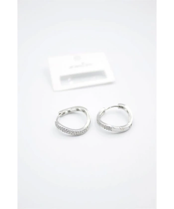 biçomi Taşlı Halka Küpe - Gümüş