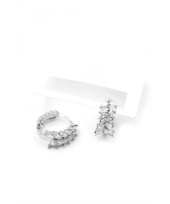 biçomi Taşlı Halka Küpe - Gümüş