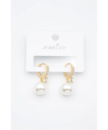 biçomi Taşlı İnci Küpe - Altın