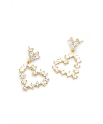 biçomi Taşlı Kalp Küpe - Altın