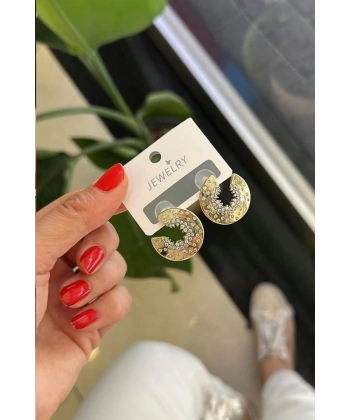 biçomi Taşlı Küpe - Altın