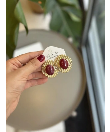 biçomi Taşlı Küpe - Bordo