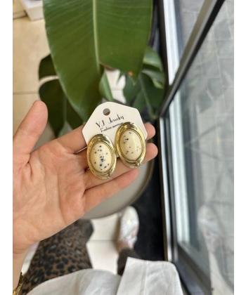 biçomi Taşlı Küpe - Krem