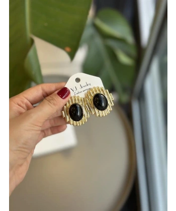 biçomi Taşlı Küpe - Siyah