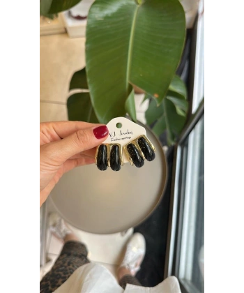 biçomi Taşlı Küpe - Siyah