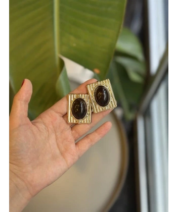 biçomi Taşlı Küpe - Siyah