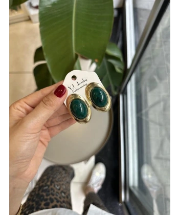 biçomi Taşlı Küpe - Yeşil