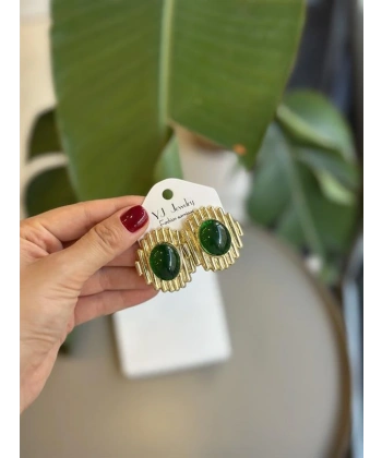 biçomi Taşlı Küpe - Yeşil