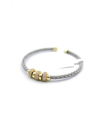 biçomi Taşlı Örgü Bilezik - Altın