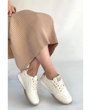 BİÇOMİ Tawen Bej Cilt Bağcıklı Spor Ayakkabı