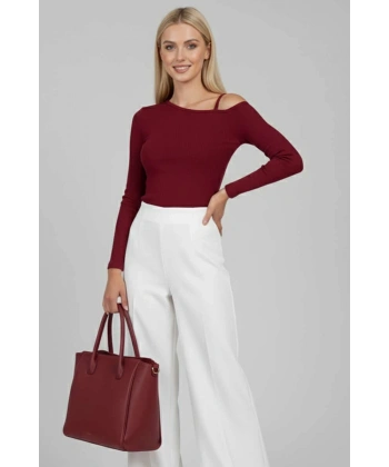 BİÇOMİ Tek Omuz İpli Bluz Bordo t4328