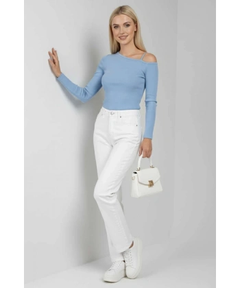 BİÇOMİ Tek Omuz İpli Bluz mavi t4328