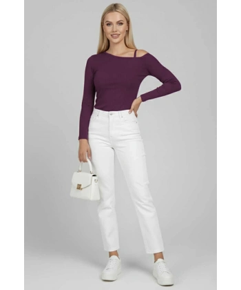 BİÇOMİ Tek Omuz İpli Bluz Mürdüm T4328