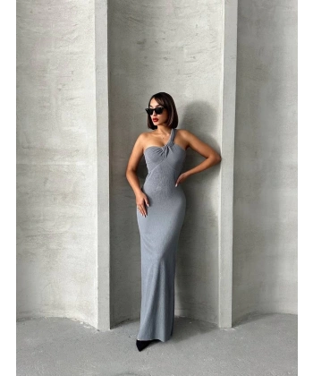 BİÇOMİ Tek omuz pliseli elbise