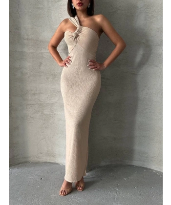 BİÇOMİ Tek omuz pliseli elbise