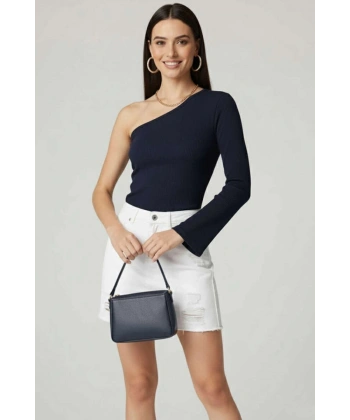 BİÇOMİ Tek Omuzlu Basic Bluz Lacivert T4275