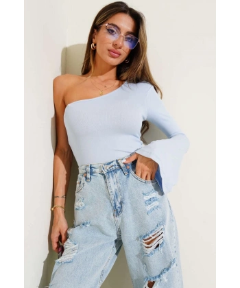 BİÇOMİ Tek Omuzlu Basic Bluz Mavi T4275