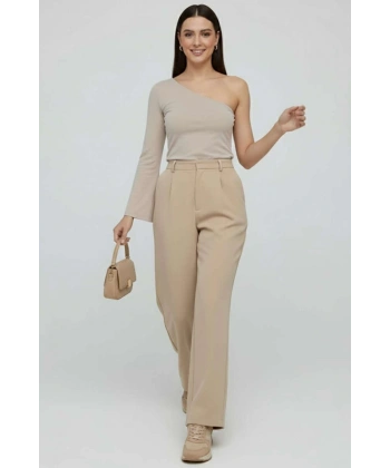 BİÇOMİ Tek Omuzlu Basic Bluz Vizon T4275