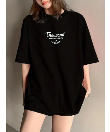 Biçomi Thousand Baskılı Oversize Bisiklet Yaka T-shirt - Siyah