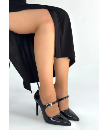 BİÇOMİ Tiej Siyah Rugan Stiletto Ayakkabı