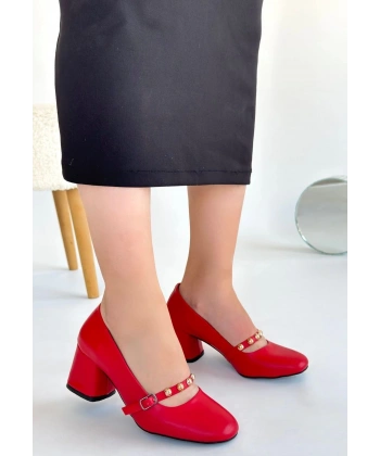 BİÇOMİ Tino Kırmızı Cilt Topuklu Ayakkabı