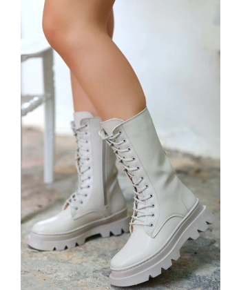 BİÇOMİ Toir Bej Cilt Bağcıklı Postal