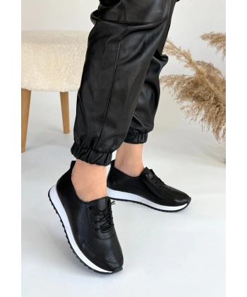 BİÇOMİ Tone Siyah Cilt Bağcıklı Spor Ayakkabı