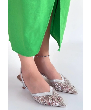 BİÇOMİ Toyi Gümüş Saten Topuklu Ayakkabı