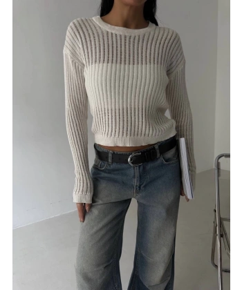 BİÇOMİ Triko transparent bluz beyaz