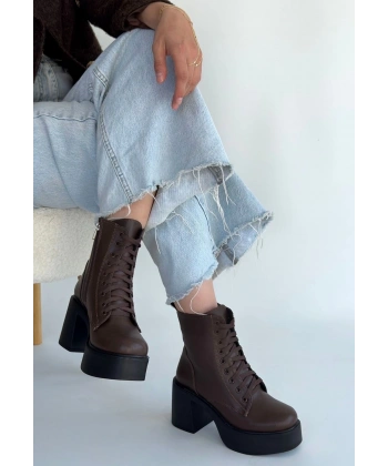 BİÇOMİ Tsan Kahverengi Cilt Bağcıklı Topuklu Bot