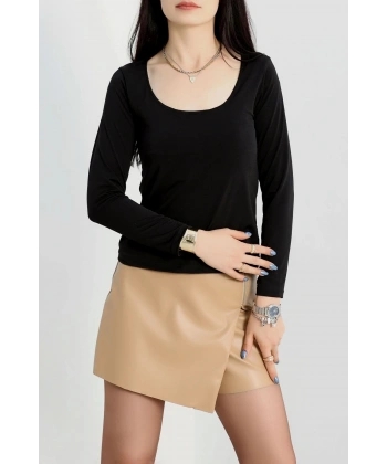 BİÇOMİ U yaka kaşkorse bluz siyah A132