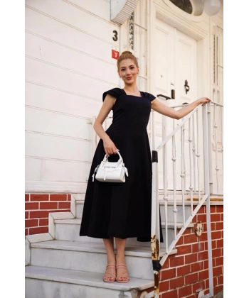 BİÇOMİ U yaka prenses elbise siyah s255101