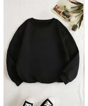 Biçomi Üç İplik Biskilet Yaka Basic SweatShirt - Siyah