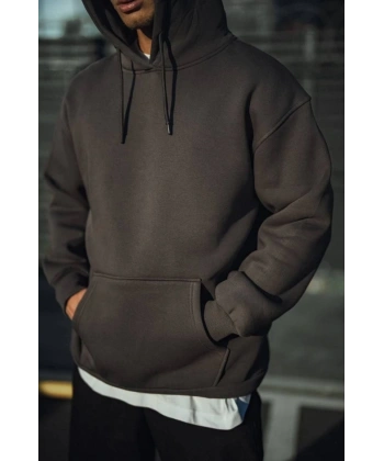 Biçomi Üç İplik Penye Kapşonlu Basic SweatShirt - Antrasit
