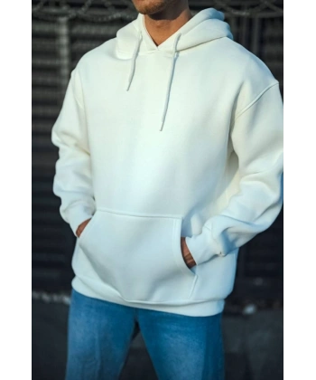 Biçomi Üç İplik Penye Kapşonlu Basic SweatShirt - Beyaz